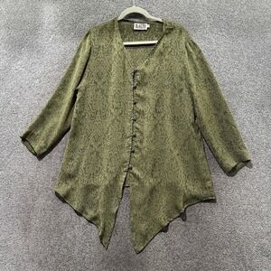 VTG 90's Rialto by Joy Perreras Blouse Top Women Medium Green Floral‎ Lagenlook
